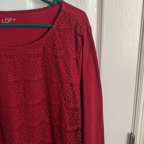 LOFT‎ Lace Top Blouse 3/4 Sleeve Cranberry Red Elegant Party Casual Size XL - Picture 4 of 10